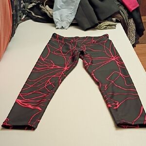 DKNY Black Leggings with Vibrant Red Pattern
